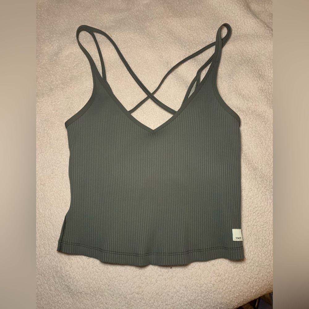 Vuori Olive Green Ribbed Crop Tank Top - Picture 7 of 9